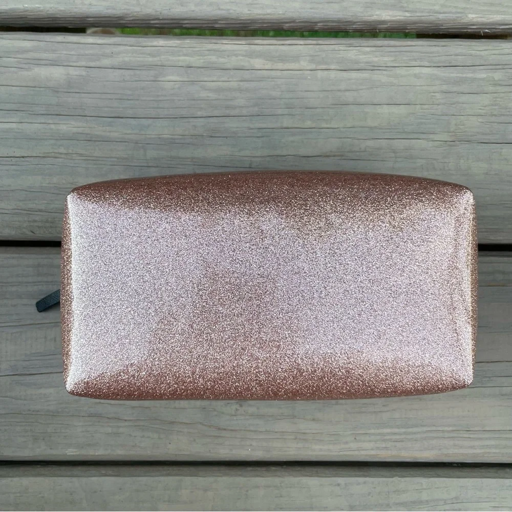 Kate Spade Rose Gold Glitter Mavis Street Medium Davie Cosmetic Bag